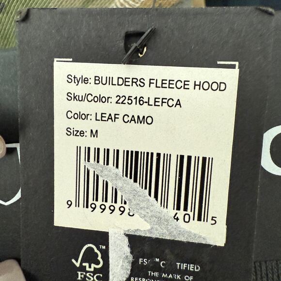 Men's Brixton Green Brown Leaf Camo Builders Fleece Hood Size Medium NEW - Picture 5 of 12